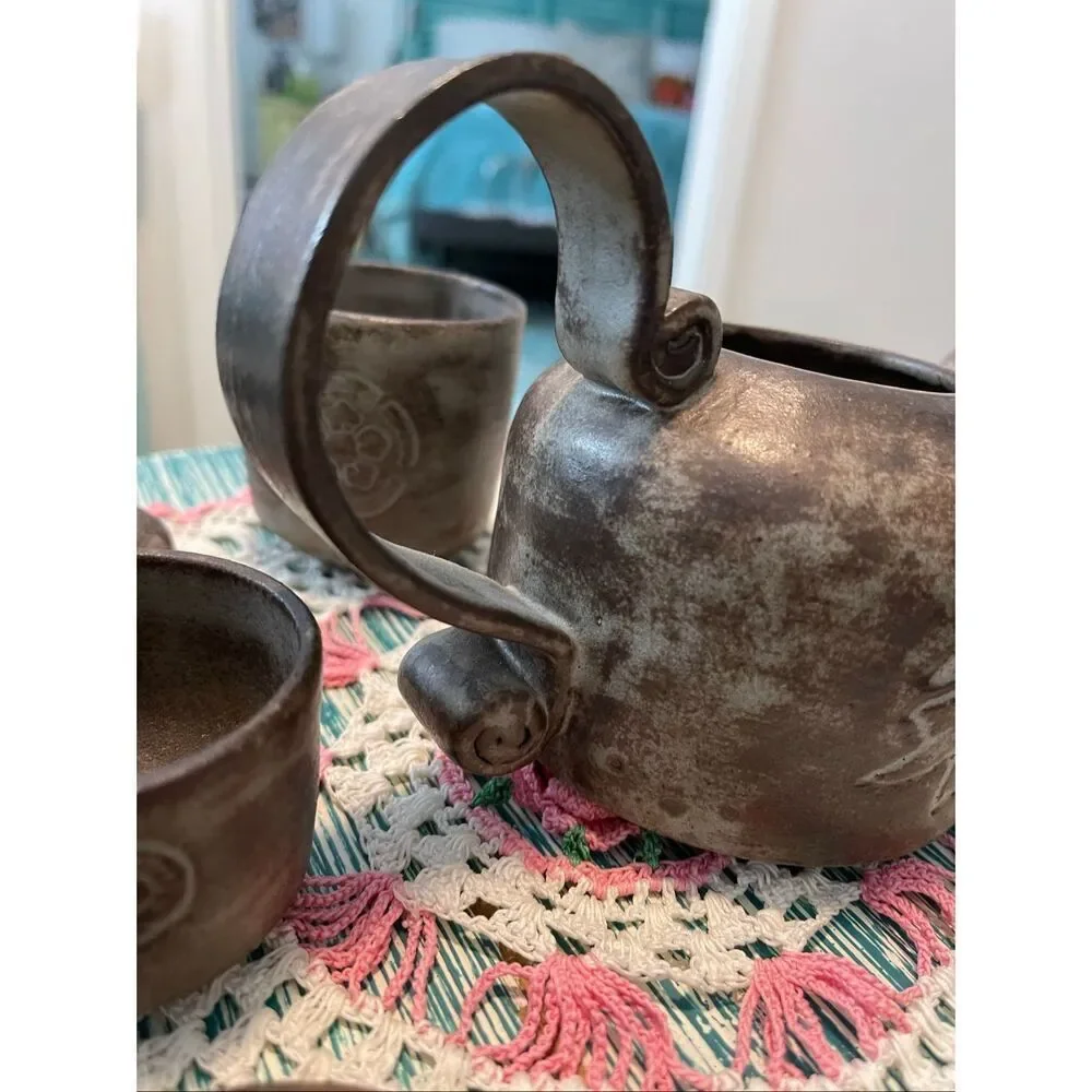 Yixing Zisha Wood Fired Clay Tea Pot w/Sugar Bowl and Cup